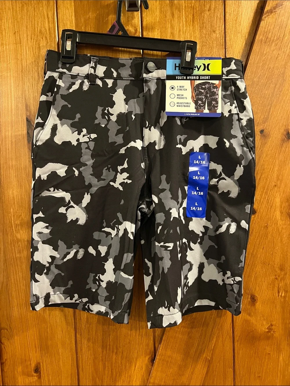 Hurley Black & White Camo Youth Hybrid Shorts